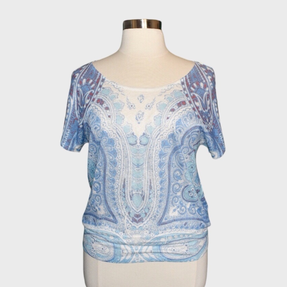 Seven7 Mosaic Print Cold Shoulder‎ Short Sleeve Top